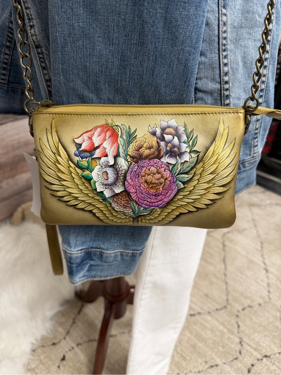 Anuschka Handbags - Anuschka Gold w/Wings & Floral Print OS